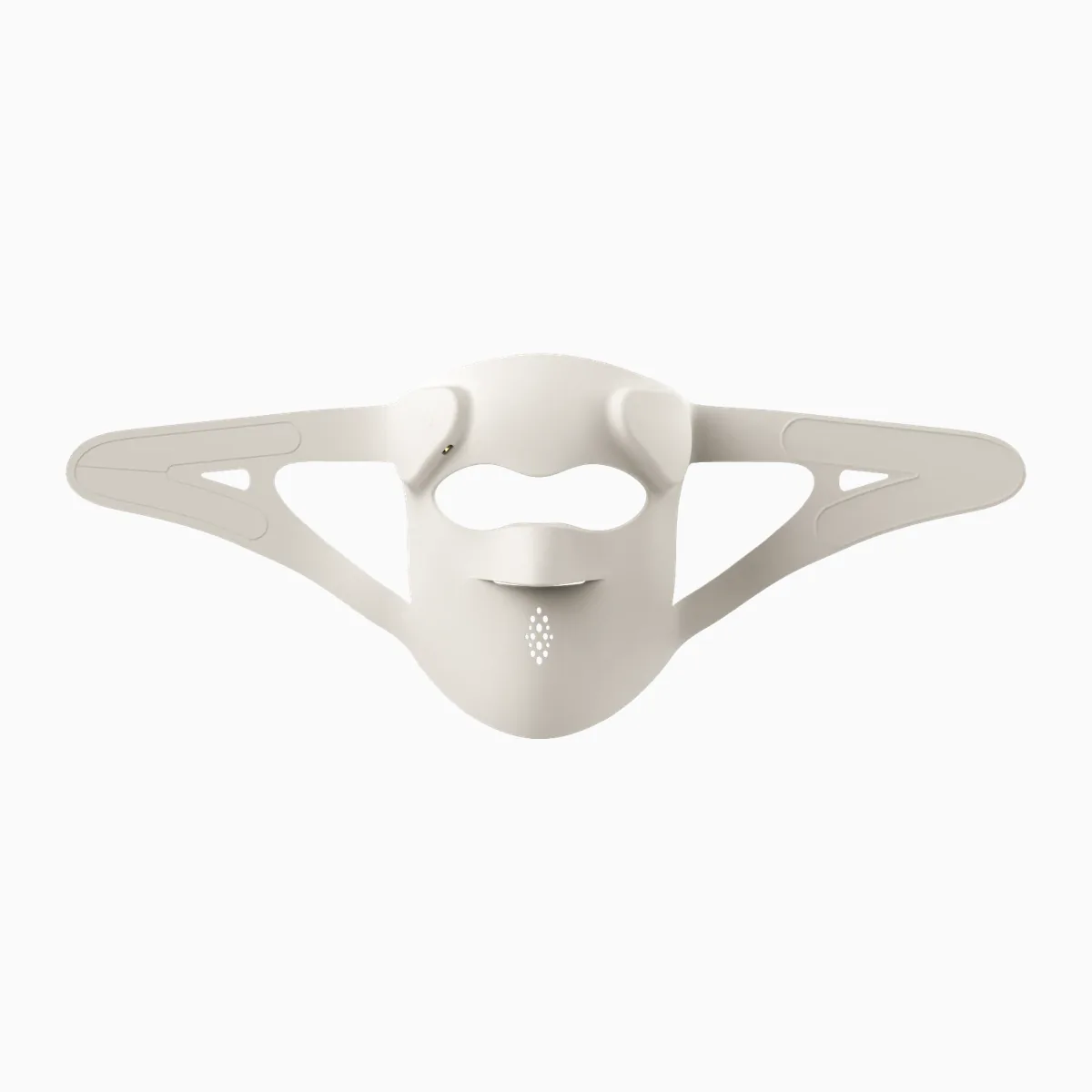 Dr. Renú SpectraLift Advanced LED face mask switched off, front view: white flexible silicone shell with eye and mouth cut-outs and wide adjustable head straps