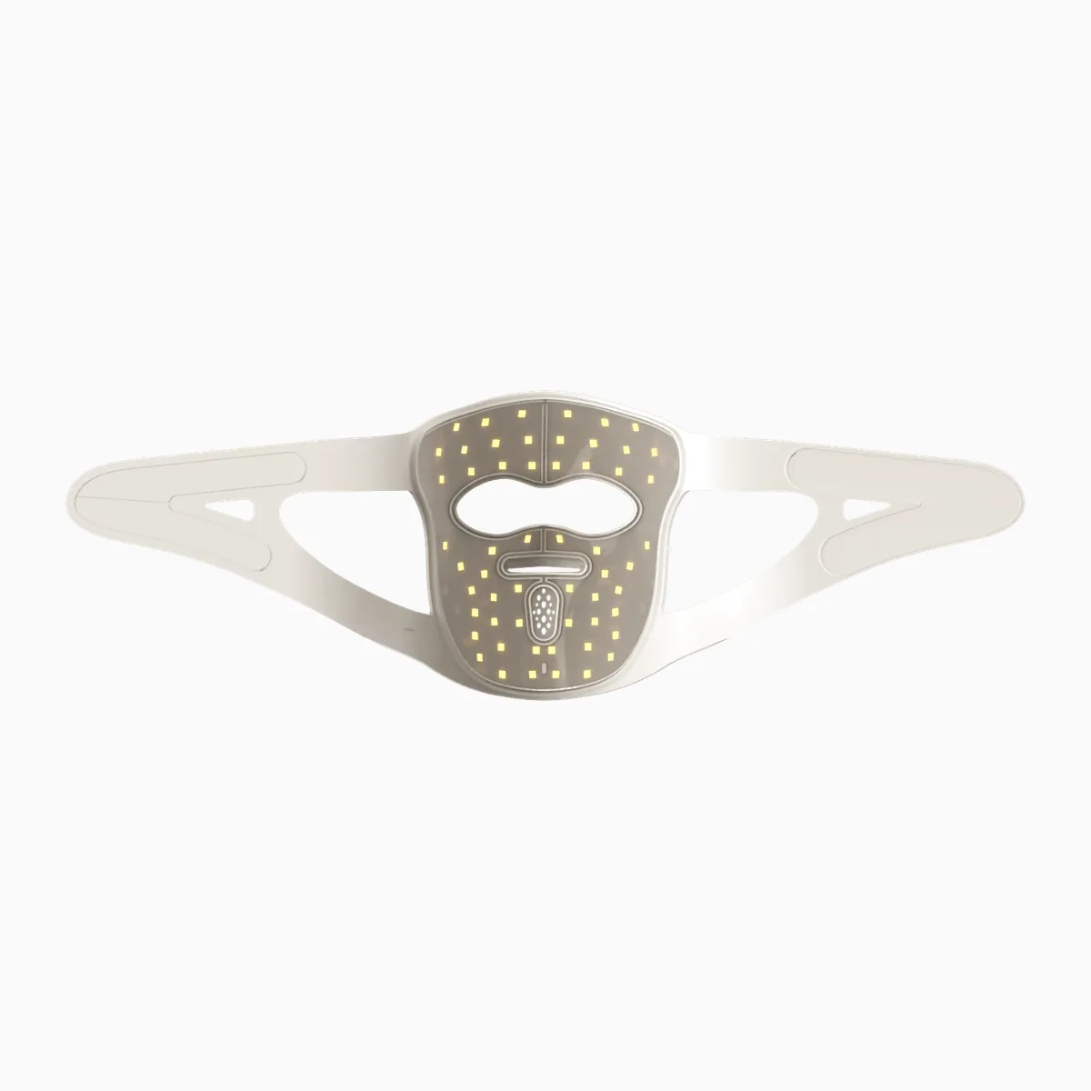 Inside of the Dr. Renú SpectraLift Advanced LED face mask: the skin-facing panel with LEDs spread across the forehead, cheeks and chin